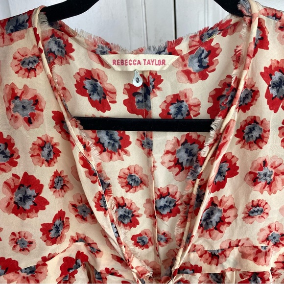 Rebecca Taylor Boho 100% Silk Floral Pink Red Oversized Flowy Tunic Blouse 6 - Picture 2 of 8